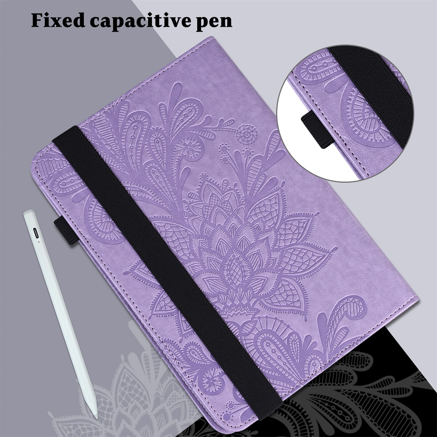 SaniMore for iPad 10th Generation 10.9" 2022 Embossed Case, PU Leather Case with Card Slot & Kickstand Pencil Holder & Hand Strap Shockproof Protective Case for Women Girls, Purple