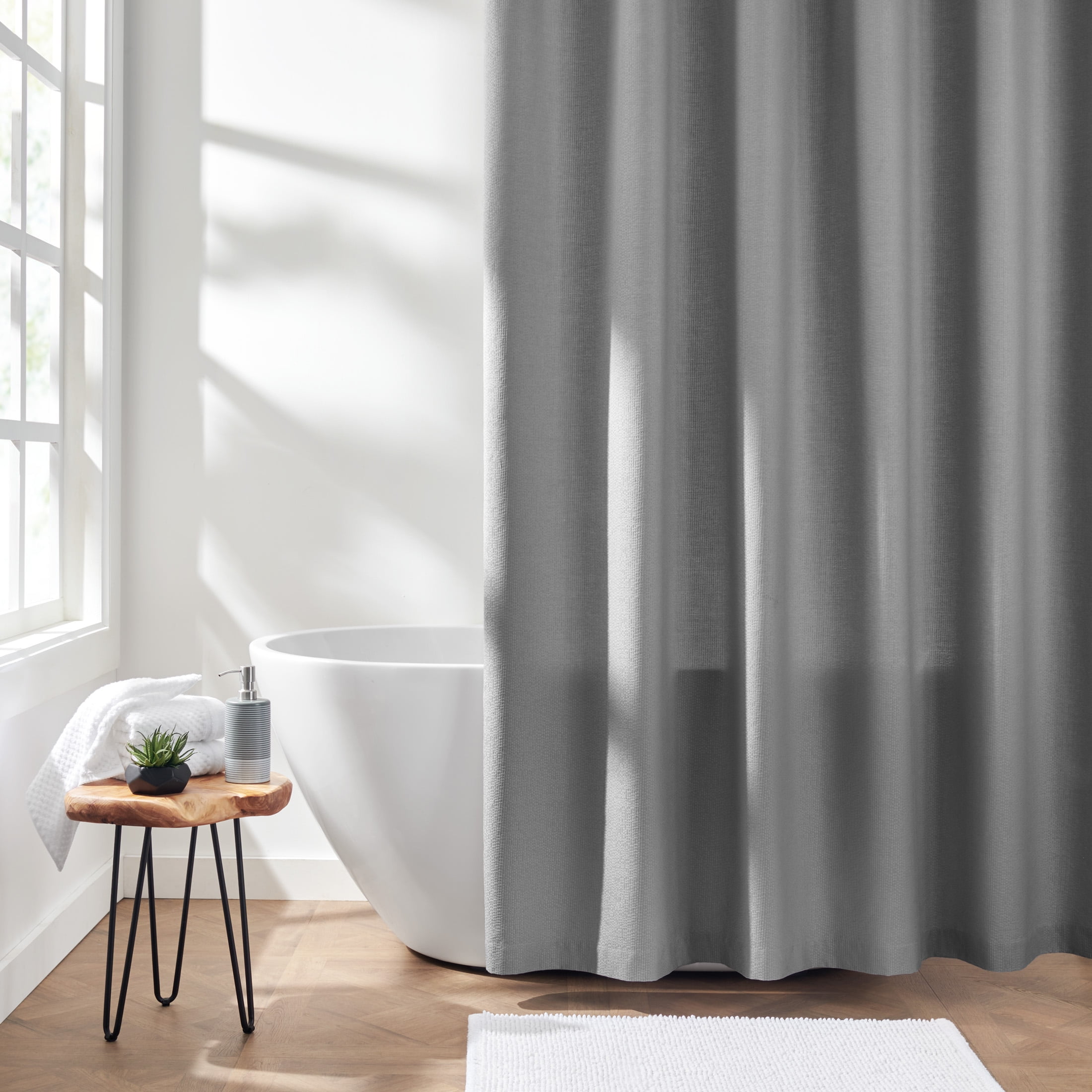Gap Home Stitch Effect Organic Cotton Shower Curtain, Gray, 72'x72'