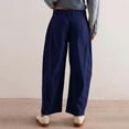 thumbnail image 4 of Sweatpants for Women Casual High Waist Straight Leg Corduroy Pants Button Loose Solid Color Trousers with Pockets (M, Dark Blue), 4 of 5