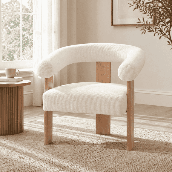 Vknow 25" Oversized Barrel Accent Chairs, Upholstered Chenille Chairs, Cozy Reading Chairs for Living Room, Bedroom & Apartment, Cream