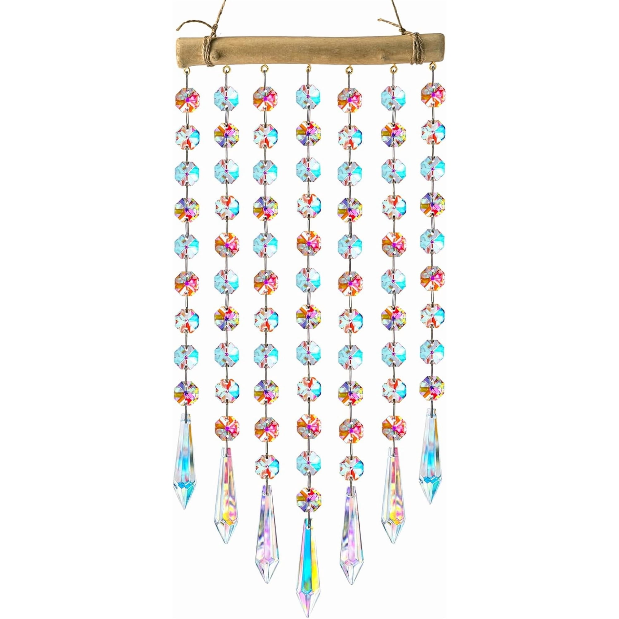 Hanging Crystal Prism Suncatcher Ornament Crystal Wind Chimes for Outside Colorful Glass Beads Chain Pendant Decorative