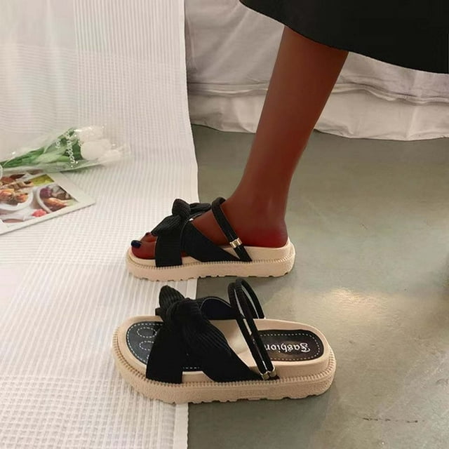 LSLJS Bow Knot Platform Soft Sole Comfort Flip Flop Beach Sandals