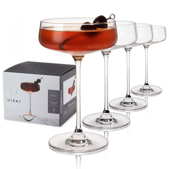 Viski Julien Coupe Glasses for Cocktails, Birthday, Wedding, 10 oz Set of 4