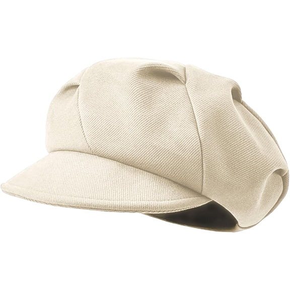 Kukuzhu Women's Folds Wool Newsboy Cap - Soft Brim, Convertible to Beret Style - Vintage Octagonal hat