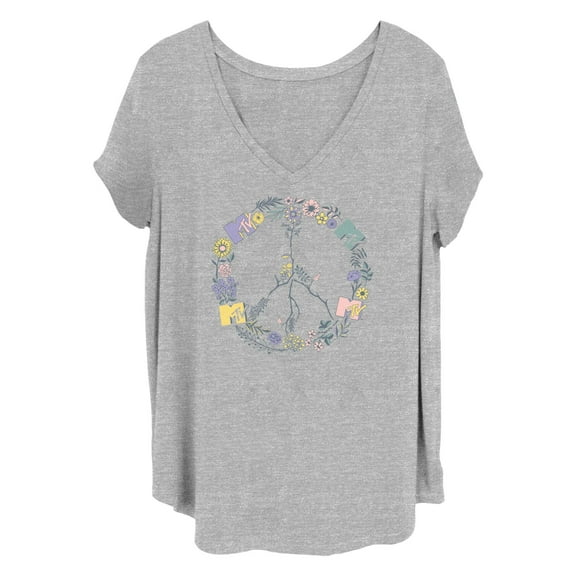 Women's MTV Floral Peace Logo Graphic T-Shirt
