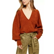 Free People Women Reverie V-Neck Sweater Burnt Butter Brown Size XS