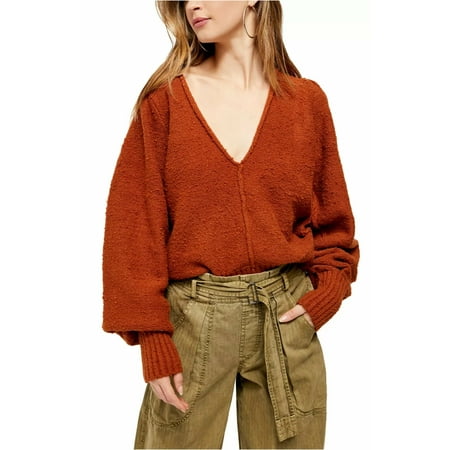 Free People Women Reverie V-Neck Sweater Burnt Butter Brown Size XS