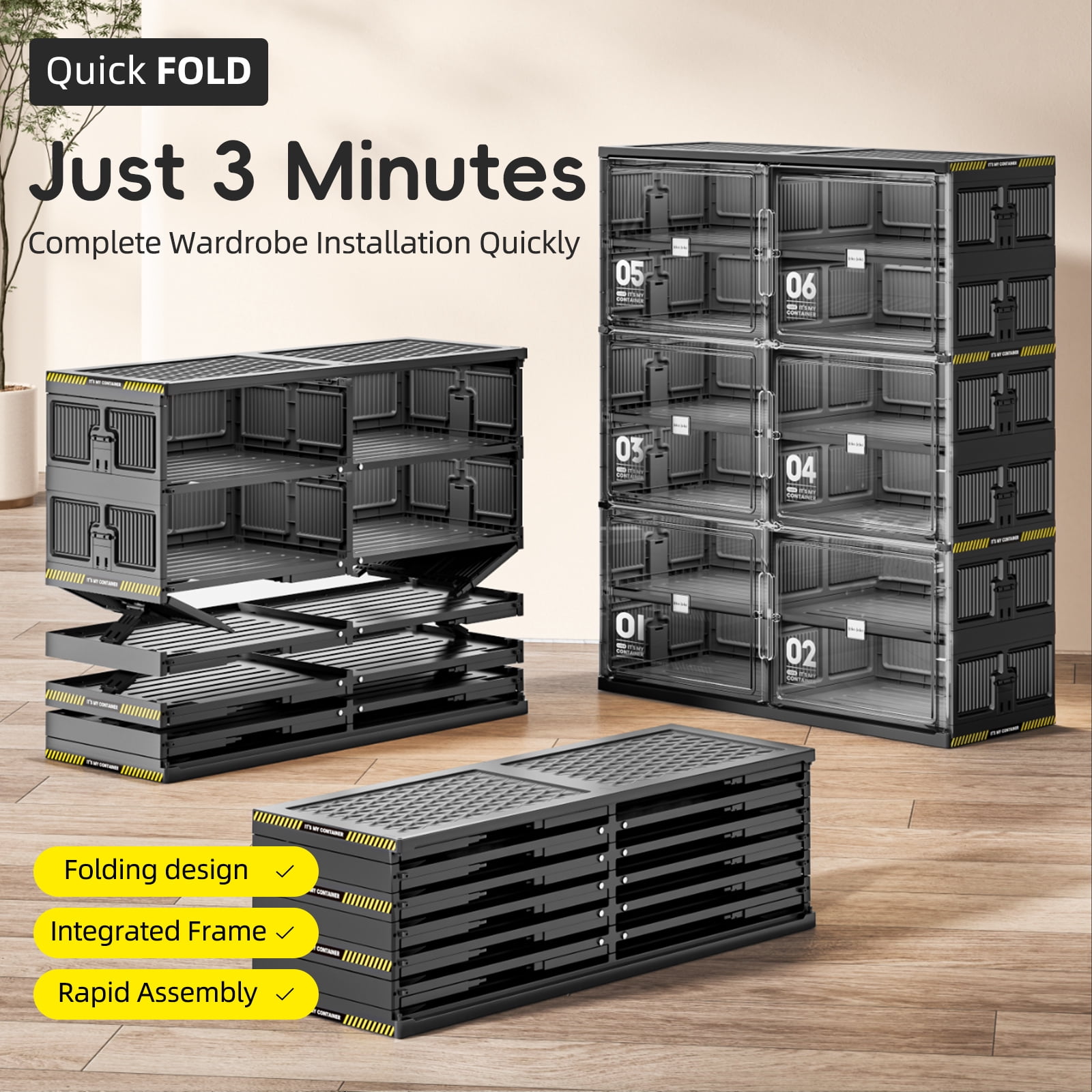 JEKO&JEKO 9 Tiers 36 Pairs Shoe Rack Organizer, Foldable Storage Cabinet for Closet with Magnetic Doors (Black)