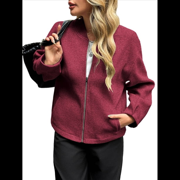 Sudadera con Cremallera para Mujer, Chaquetas Informales de Larga, Ropa de Abrigo para Invierno, Moda de Otoño Vino Tinto XL