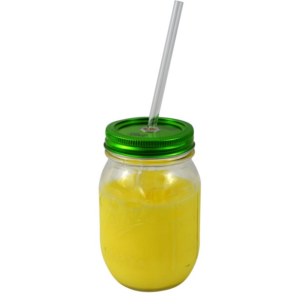 Sipper Drinking Jar 16oz Ball Mason Jar Acrylic Straw & Green Lid