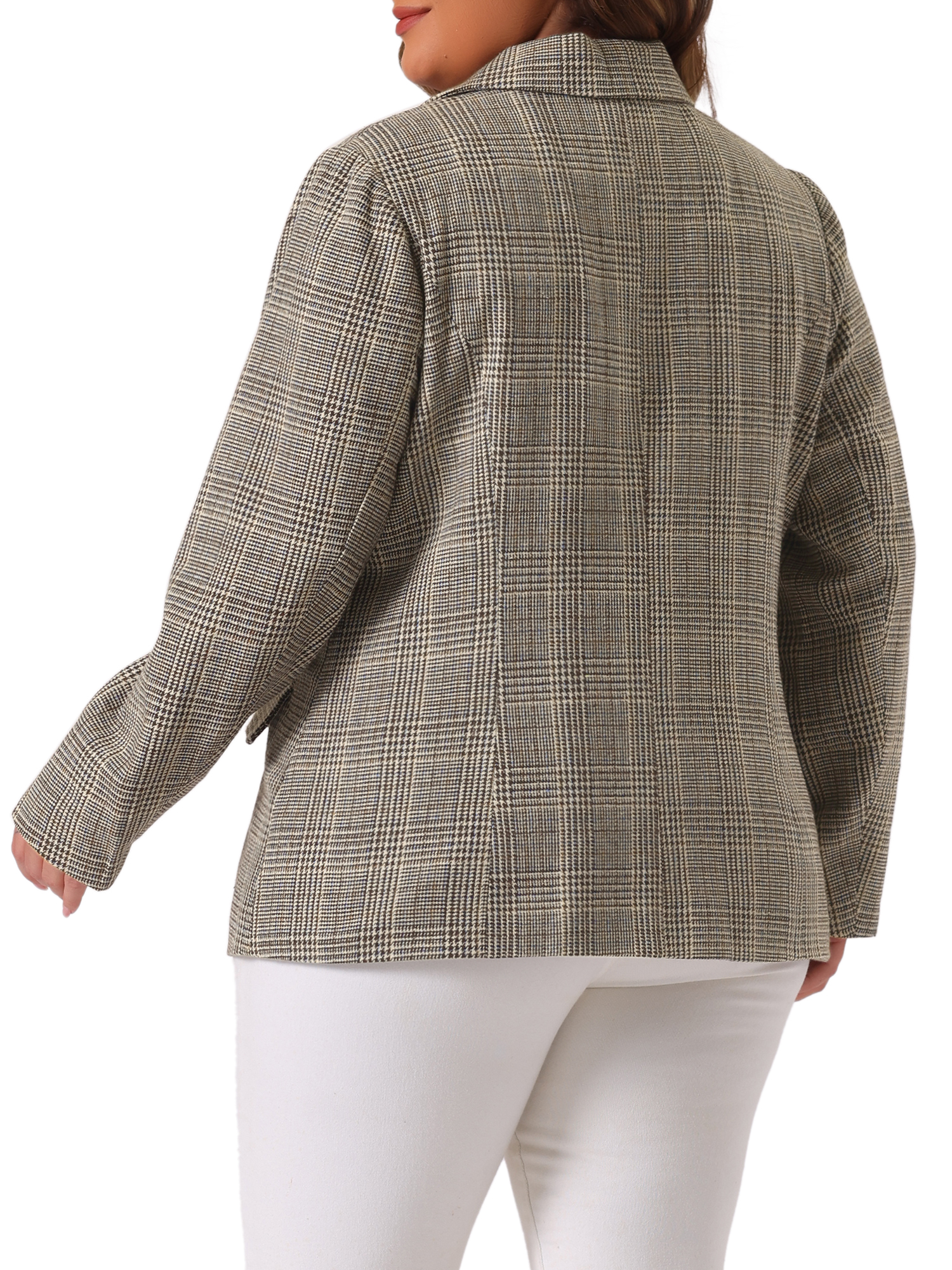 DARING DIVA Women's Plus Plaid Notched Lapel Business Blazer Jackets 3X Brown
