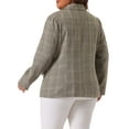 thumbnail image 4 of DARING DIVA Women's Plus Plaid Notched Lapel Business Blazer Jackets Brown 1X, 4 of 6