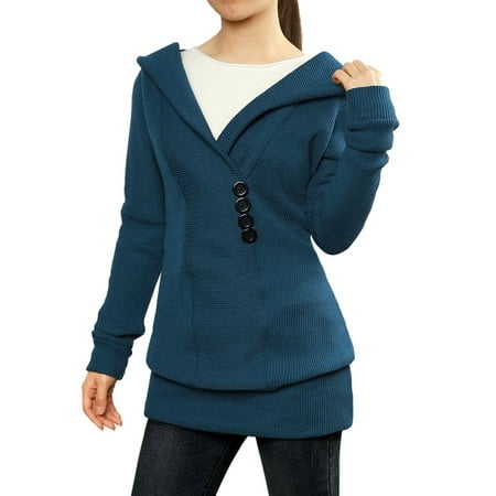 Pointelle Knit Tunic - Women's Hoodies Button Embellishment Knit Tunic