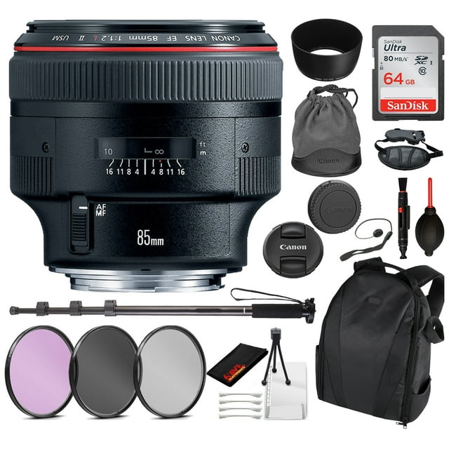 Canon EF 85mm f/1.2L II USM Objectif avec Kit Essentiel pour Canon EOS - Modèle International Sans Garantie