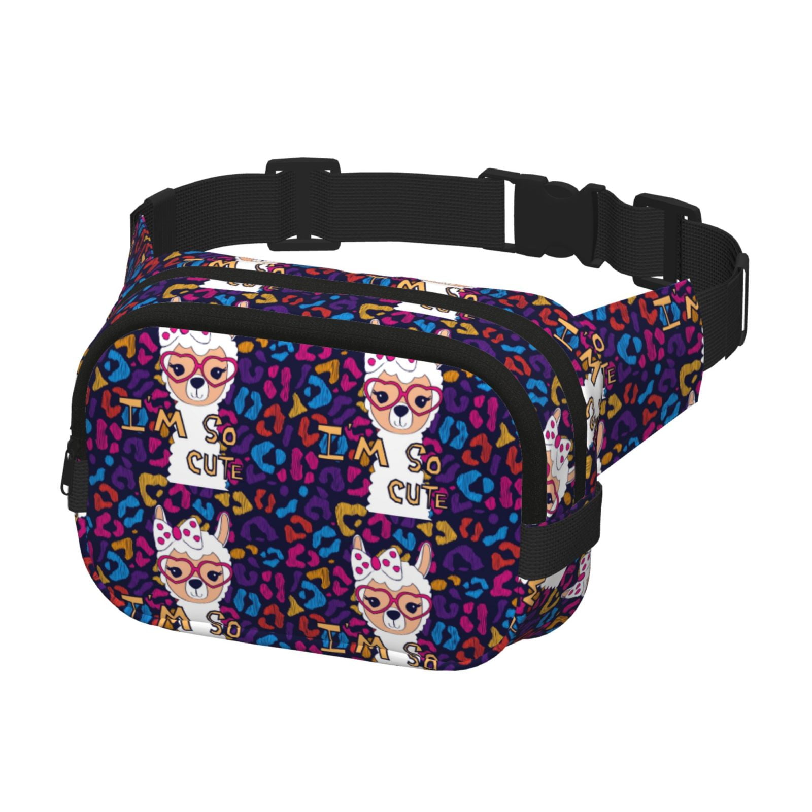 Picia Llama Alpaca Print Square Double-Layer Waist Bag Mini Adjustable Waist Belt Bag Exercise Running Travel Hiking