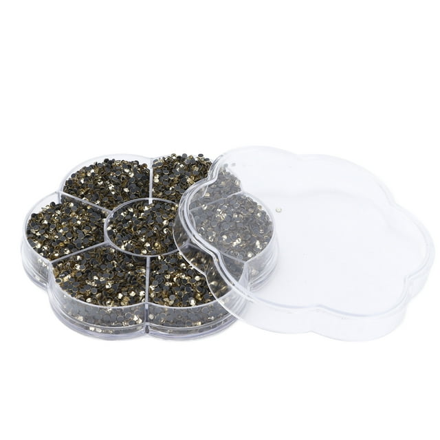 14400Pcs Flat Back Rhinestones Dazzling Colorful DIY Sturdy Iridescent Rhinestones Round Beads for Manicure MakeupLight Yellow