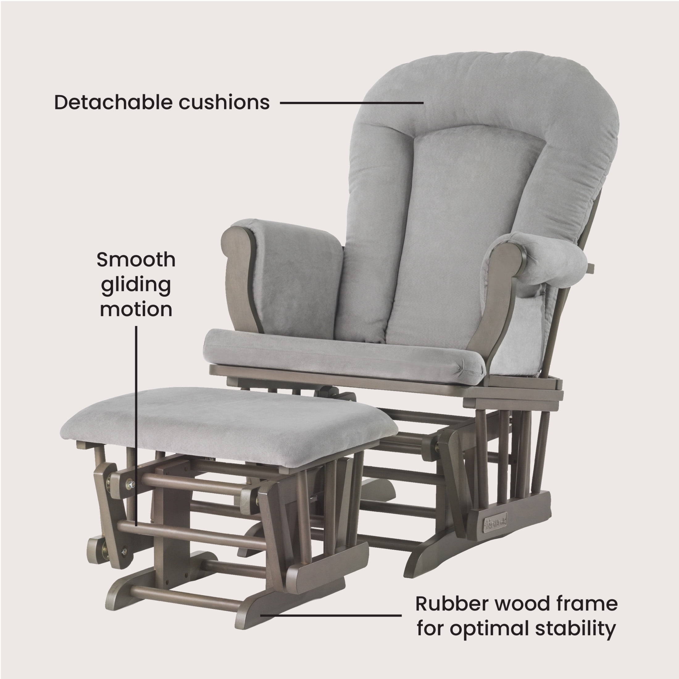 Child Craft Cozy Glider Rocker with Ottoman, Smooth Motion, Dapper Gray Frame, Light Gray Cushion