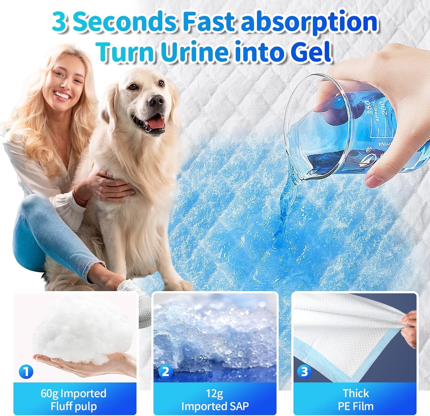 6 Layers Leak-Proof Super Absorbent Puppy Pads Pee Pads for Dogs, XXL Extra Large Thicken Polymer Quick Dry Dog Pads, Disposable Pet Training Pads for Dogs Cats Rabbit Parrots