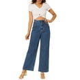 thumbnail image 2 of Allegra K Women's Casual Button Cotton Trim High Waist Wide Leg Long Jeans, 2 of 6