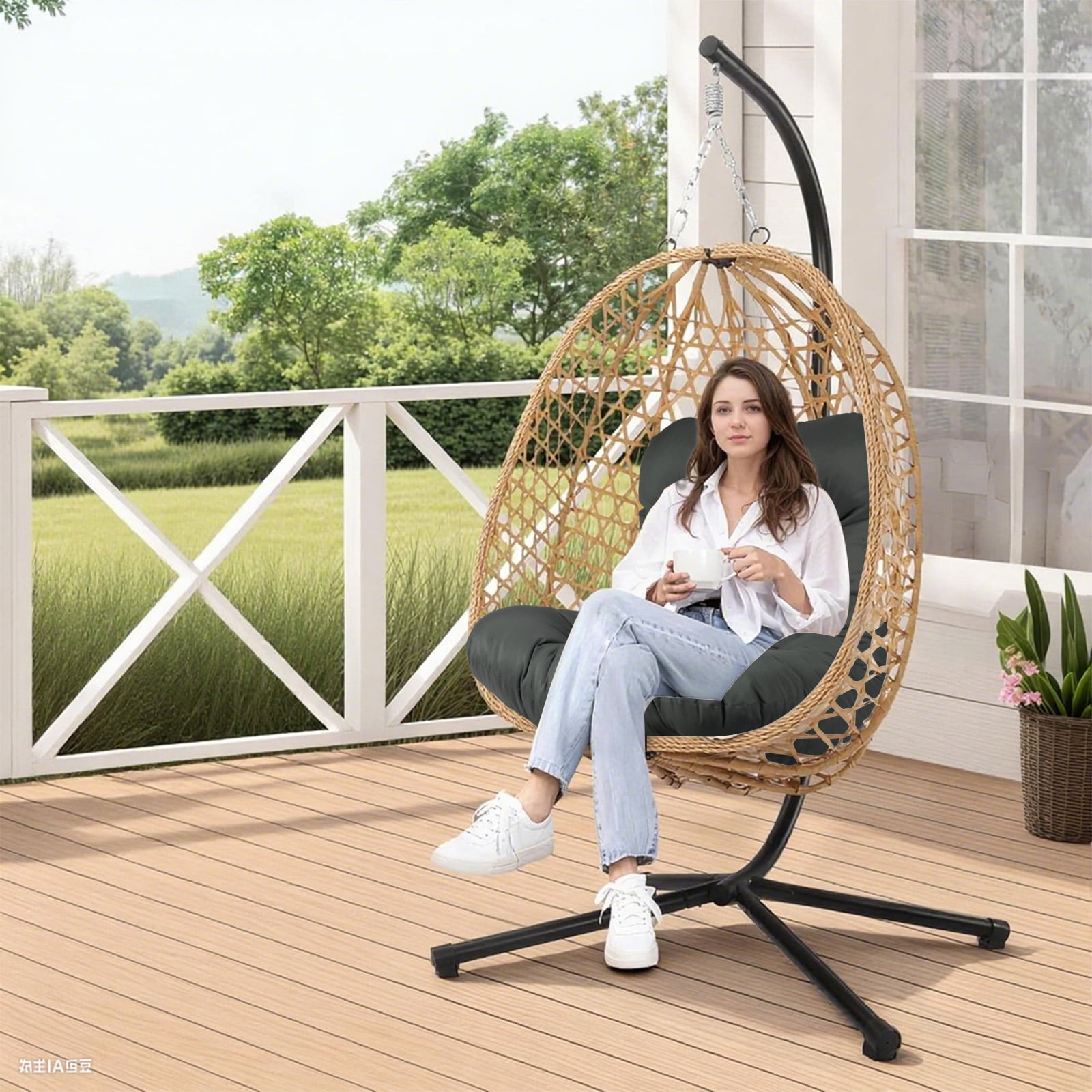 Geemuslly Egg Chair Cushion Replacement, 7.8 inchThickened Outdoor Hanging Chair Seat Pad , Waterproof Swing Basket Chair Cushion for Patio or Garden (Only Cushion)