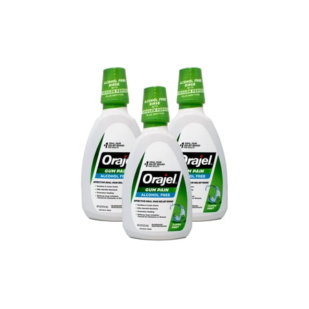 Orajel 2X Medicated Gum Pain Rinse, Alcohol-Free Oral Pain Relief, Soothing Mint, 16 fl oz Pack of 3