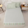 thumbnail image 4 of Castle Fairy Boho Pastel Plaid Grid Zipper Full Size Comforter Sets with Fitted Sheet and 2 Pillowcases,Minimalist Thin Line Zipper Bedding Set,Mint Pink Yellow,Reversible, 4 of 7