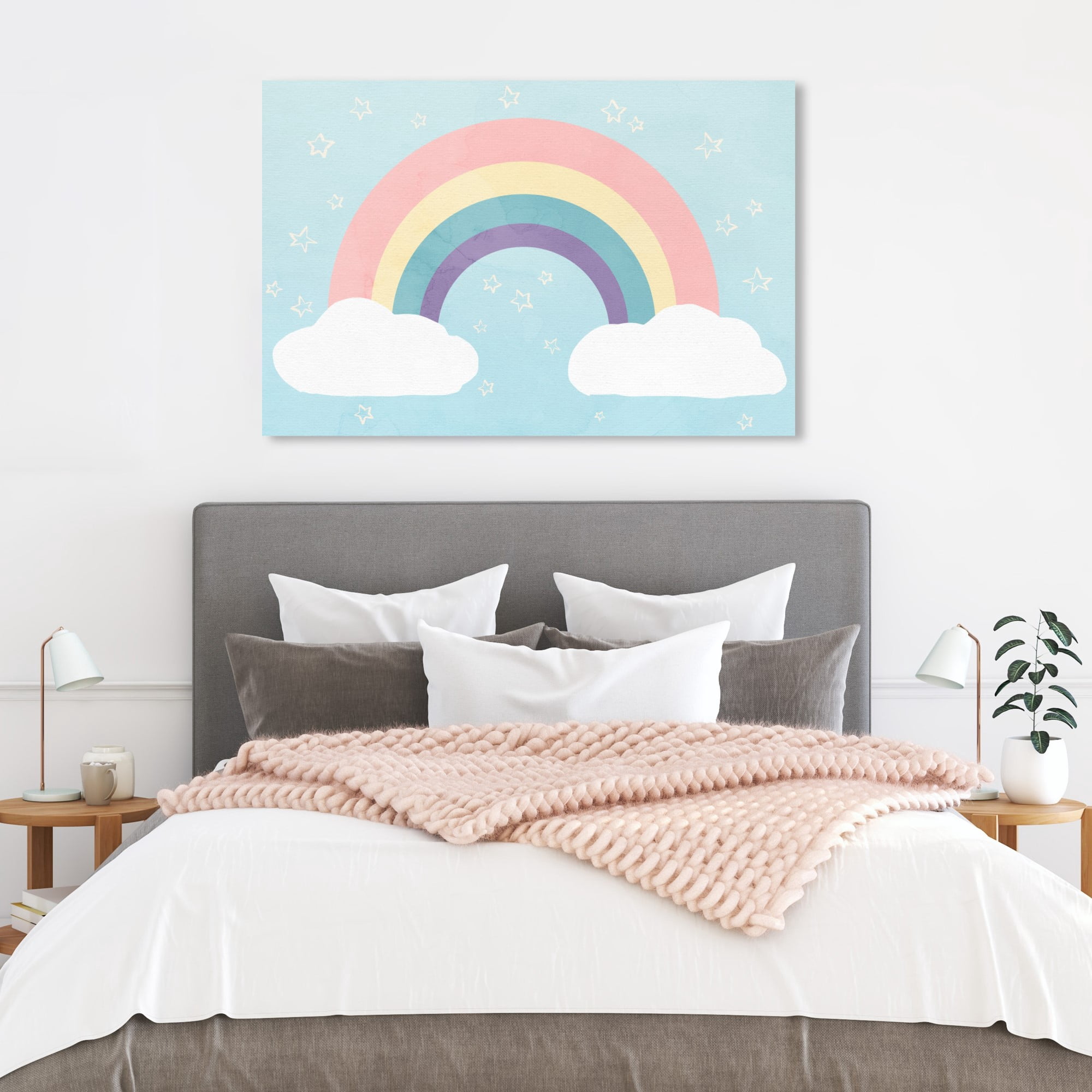 Wynwood Studio 'Soft Rainbow' Nature and Landscape Wall Art Canvas Print - Blue, Pink, 30" x 20"