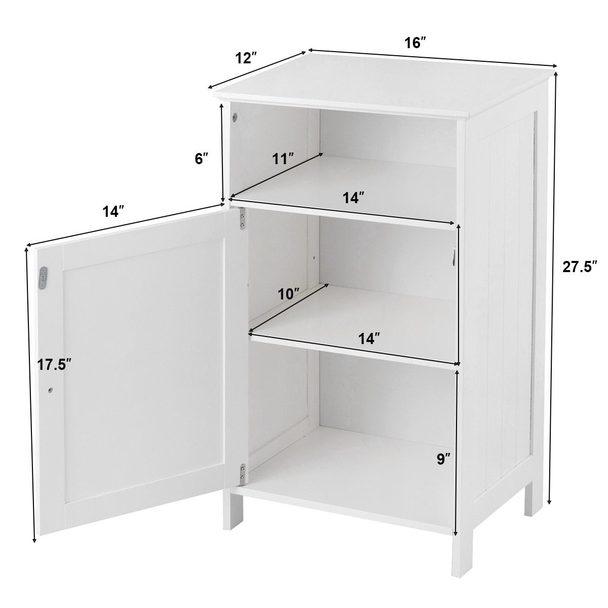 Gymax Bathroom Floor Storage Cabinet Side Table Freestanding Adjustable Shelf Organize
