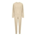 thumbnail image 5 of Scyoekwg Women Tracksuits 2 Piece Set Fall Outfits Crewneck Long Sleeve Sweatshirts Elastic Waist Jogger Pants Sweatpants Set Casual Solid Color Fashion Loose Sweatsuits (Beige,M), 5 of 7