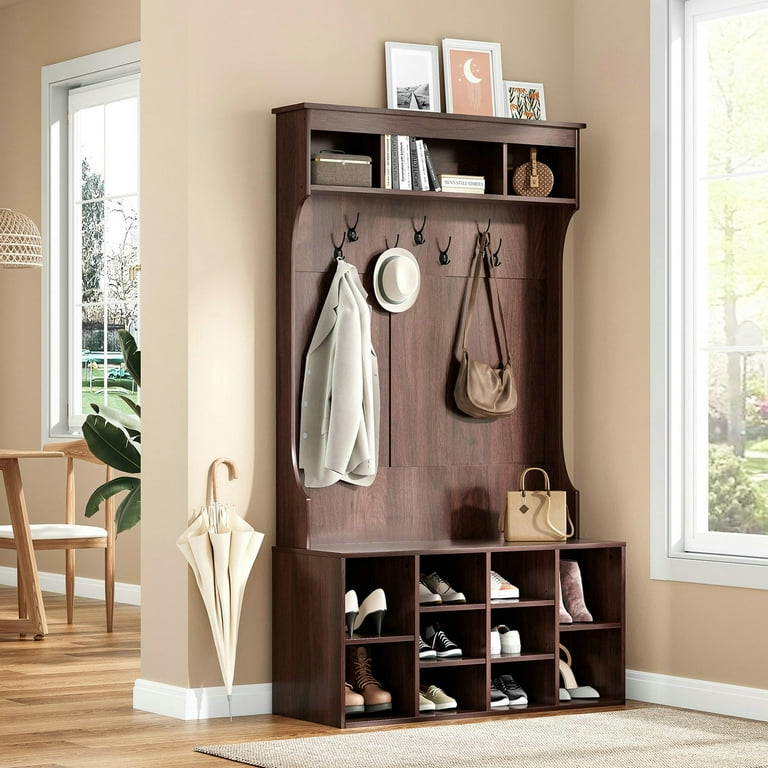 Inches Hall Tree with Bench and Shoe Storage for Mud Room