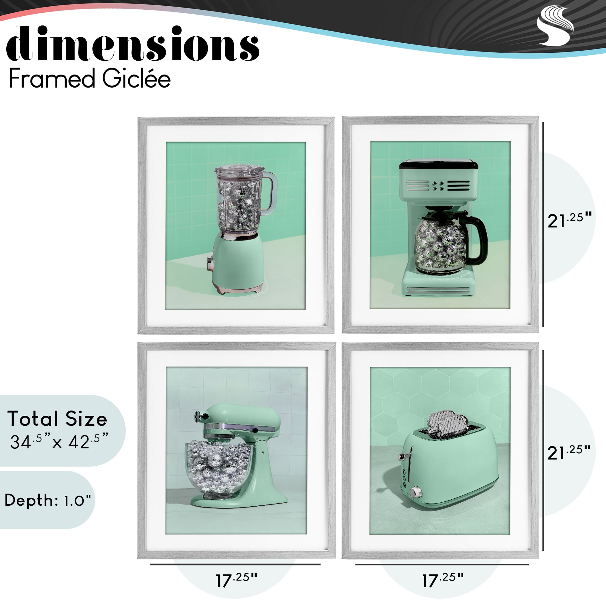 Stupell Industries Disco Drink Blender over Green 4 Piece Gray Framed Print Under Glass Set, design by LISH Creative
