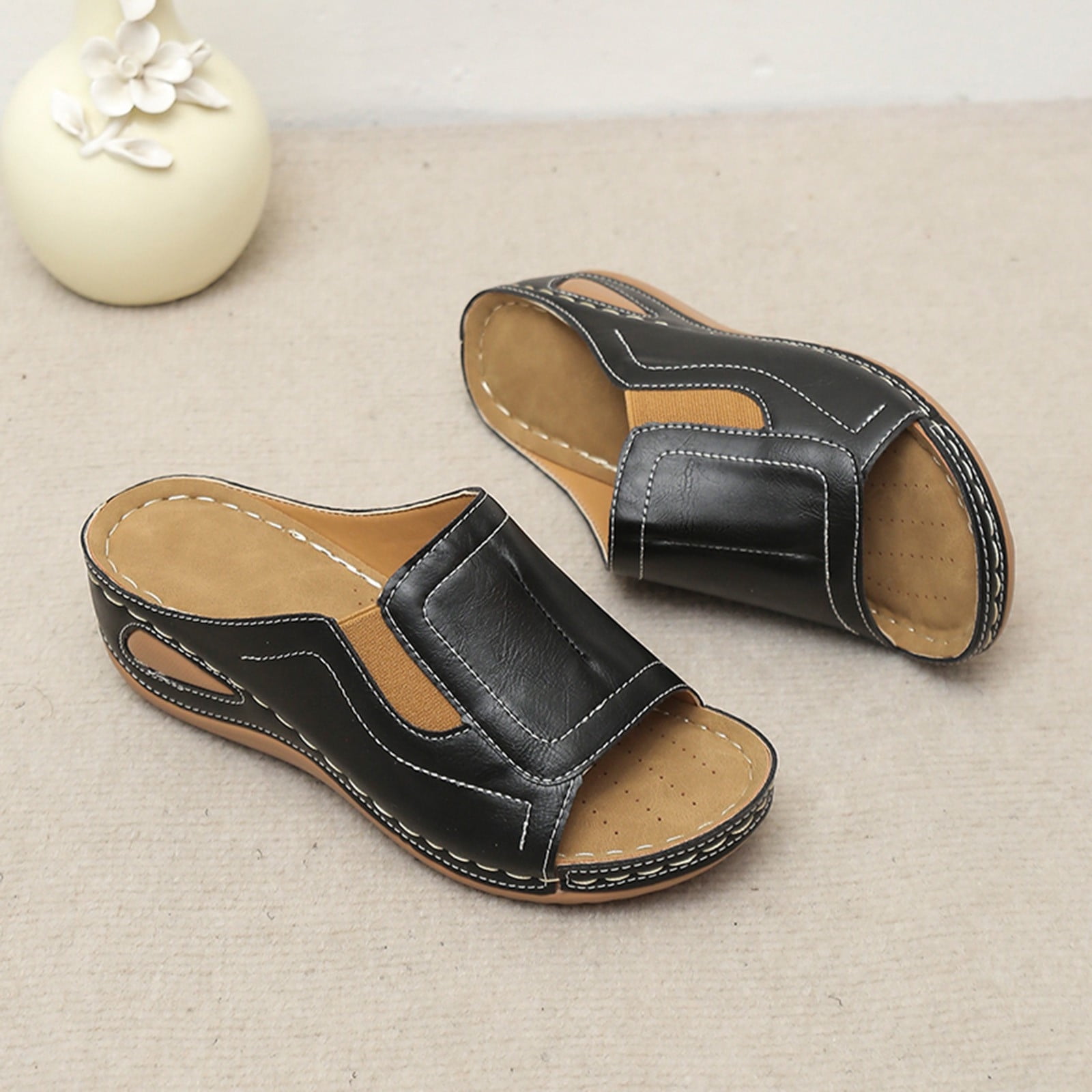 B91xZ Women's Thong Sandal Knot Bow Slide Sandals Cork Footbed