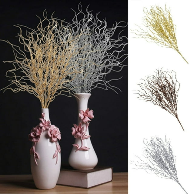 Artificial Plant Single Branch Realistic Looking Glitter Maintenance Free Curly Ting Branch Simulation Plant Home Decor Golden One Size
