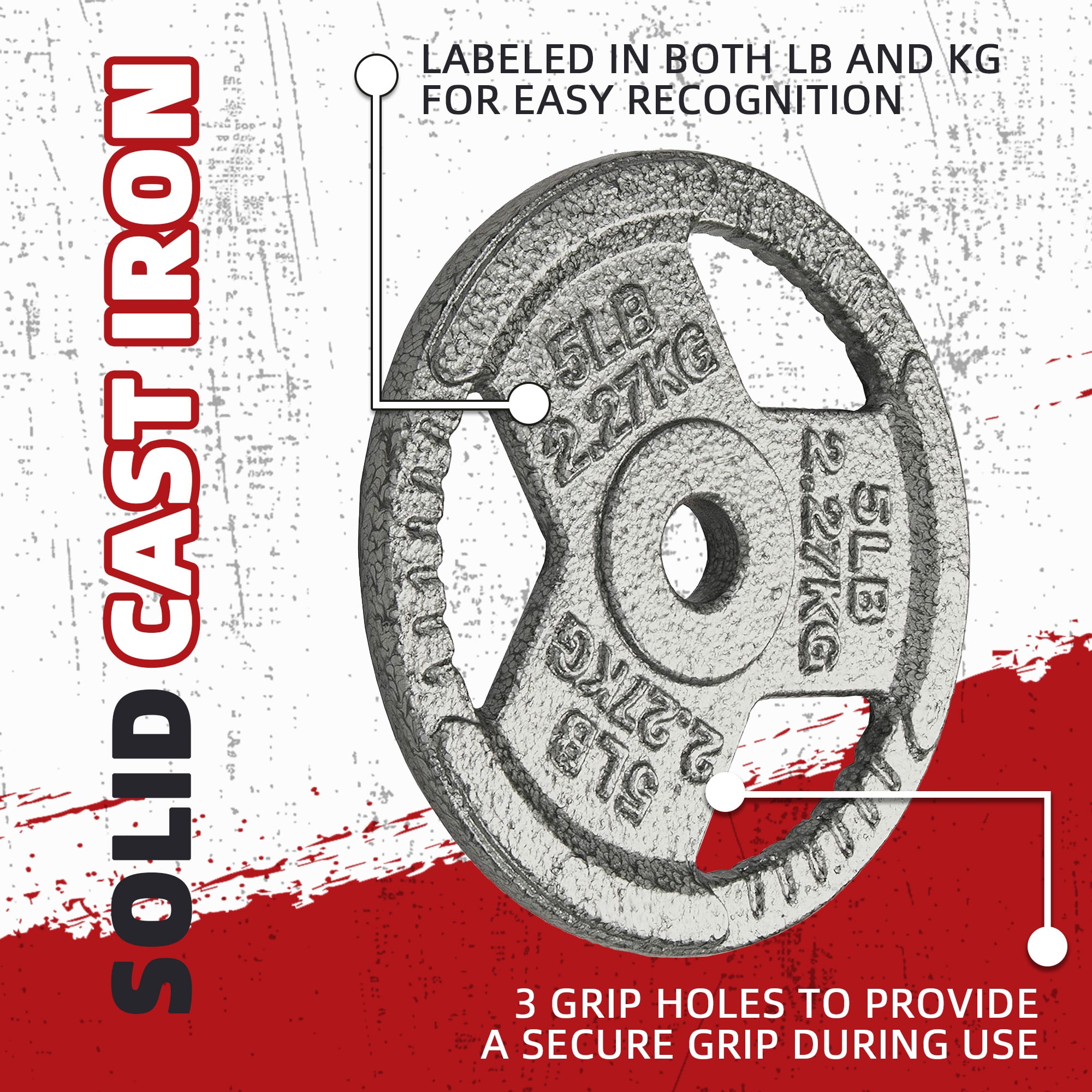 FlexWave 1" Solid Cast Iron Weight Plate Pair, Solid Cast Iron, 2.5-45 lb Full Specification, Dedicated to Standard Barbell Plates, Suitable for Home and Gym
