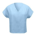 thumbnail image 5 of WEAIXIMIUNG Chemises pour Femmes T-Shirts Graphiques Packs Blouse d'Été Unie en Lin Manches Mi-Longues Col en V, 5 of 5