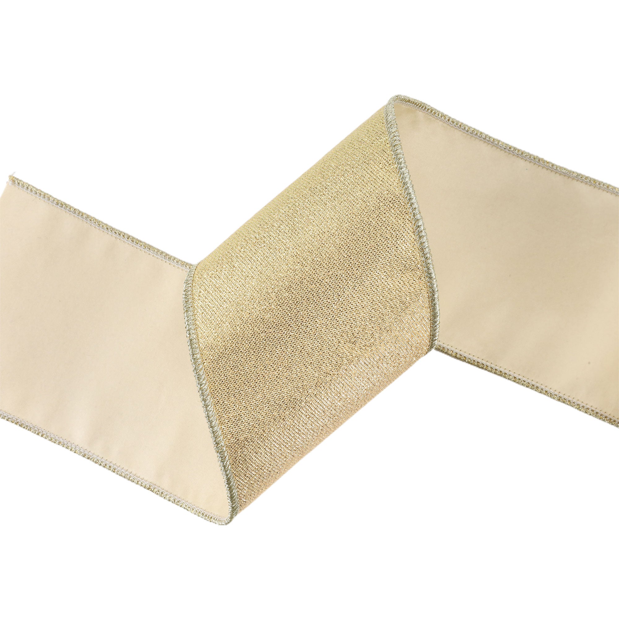LaRibbons 4" Wired Iridescent Ribbon, Gold Metallic Double-Fused Taffeta Backing, 10 Yard Roll
