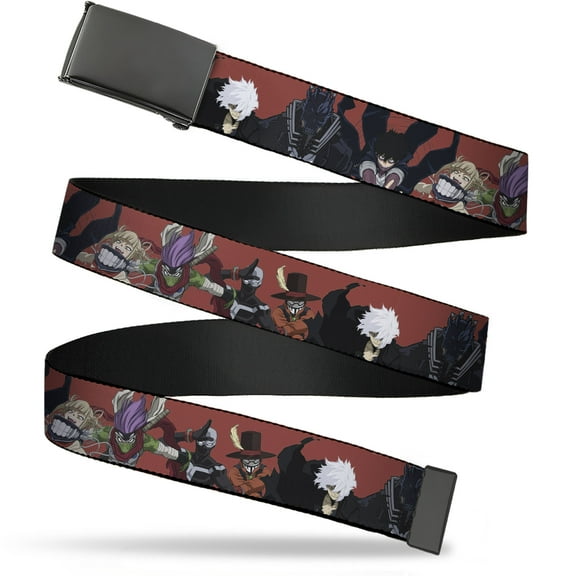 Adjustable Belt, Clamp Buckle, Cut-to-Fit, My Hero Academia Villains Group Pose Red