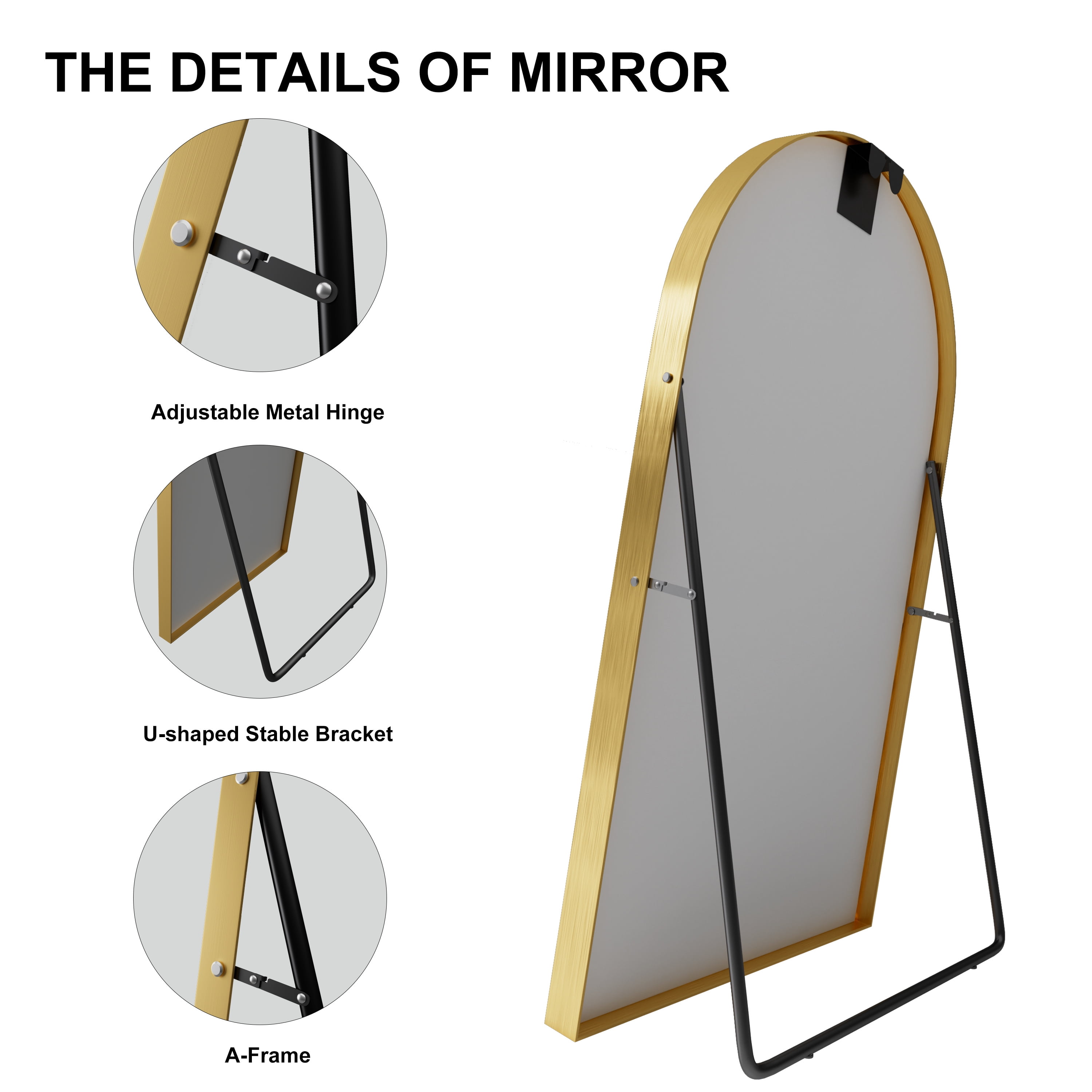 Neutype 71" x 32" Gold Modern Arch Full Length Floor Mirror