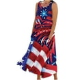 thumbnail image 4 of WREESH Women's Summer Long Dress Sleeveless Round Neck Printed Cotton Linen Independence Day Print Red, 4 of 5