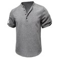 thumbnail image 4 of Dvprdro Summer Men's Tops Solid Casual Short Sleeve Shirts Button V Neck Athletic Tunic Blouse Tops Gray S, 4 of 5