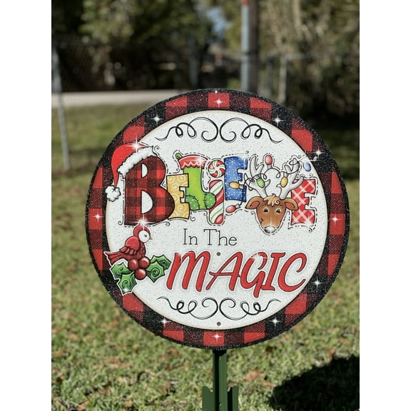Believe Circle Sign Christmas Yard Art
