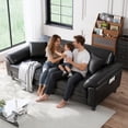 thumbnail image 3 of 83" Couch Premium PU Leather Sofa, Comfy Deep Seat 3 Seater Couch for Living Room, Oversized Loveseat with 2 Pillows, Black, 3 of 10