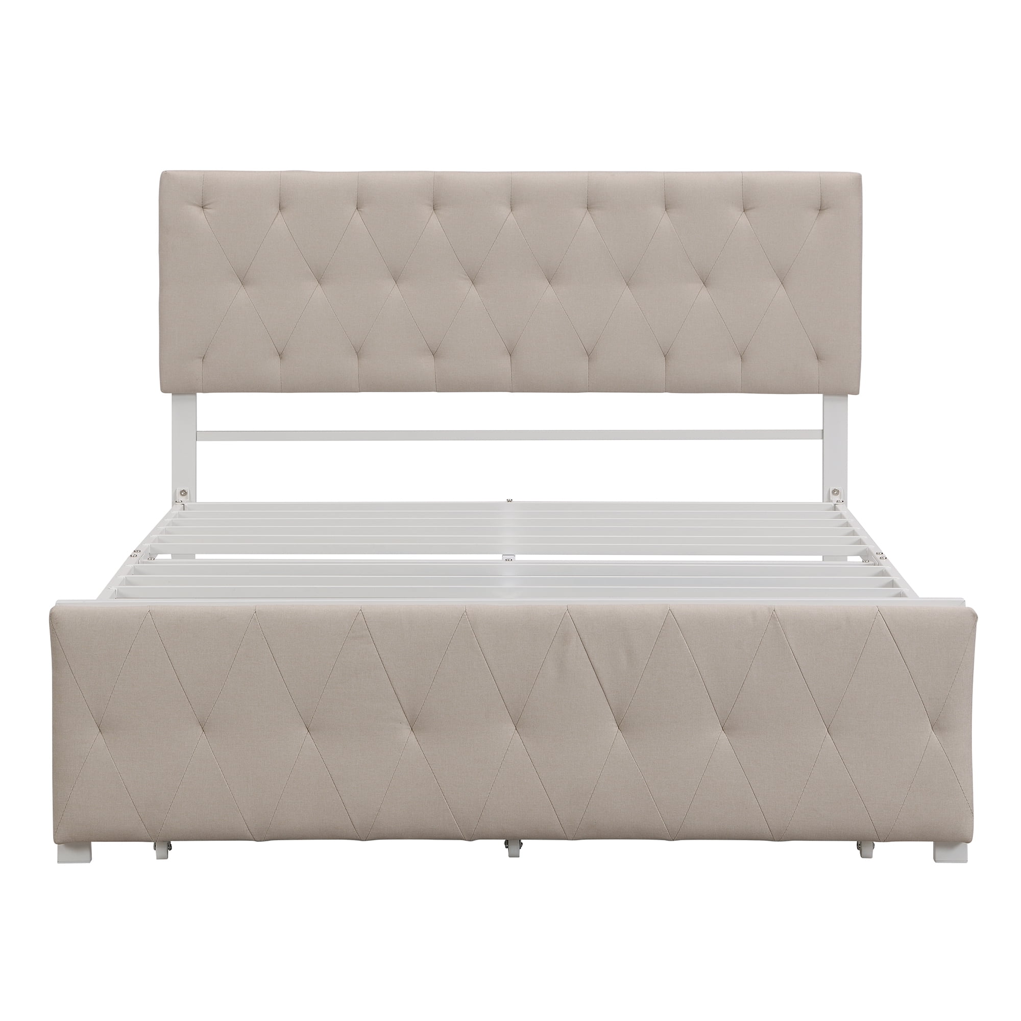 SEVENTH Full Size Modern Linen Platform Bed with Storage Drawer, Beige