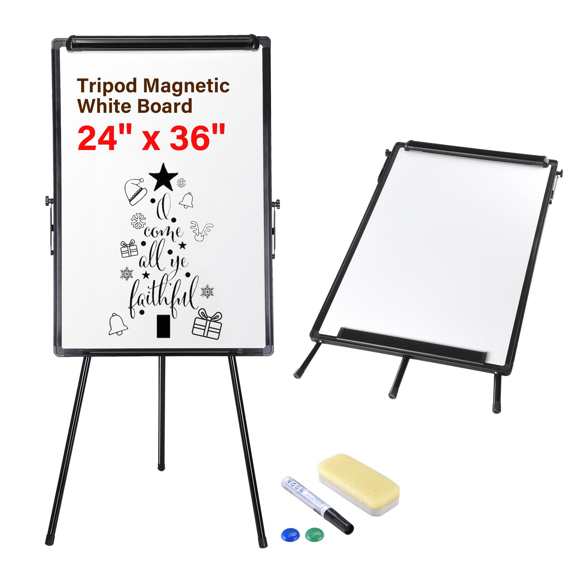 3 Markers Height Adjustable Tripod Whiteboard with 1 Eraser White Board Easel 6 Magnets Magnetic Dry Erase Board 36 x 24 inches Flipchart Easel Whiteboard White 