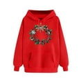 thumbnail image 4 of YueHuiYing Women's Printed Sleeves Long Sleeved Top Hooded Christmas Wreath Cartoon Pattern Sweatshirt, 4 of 6