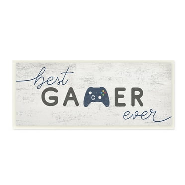 Stupell Industries Best Gamer Ever Video Game Sign Blue Controller Beauty & Fashion Painting Unframed Art Print Wall Art, 7 x 17