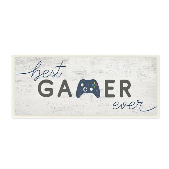 Stupell Industries Best Gamer Ever Video Game Sign Blue Controller Beauty & Fashion Painting Unframed Art Print Wall Art, 7 x 17
