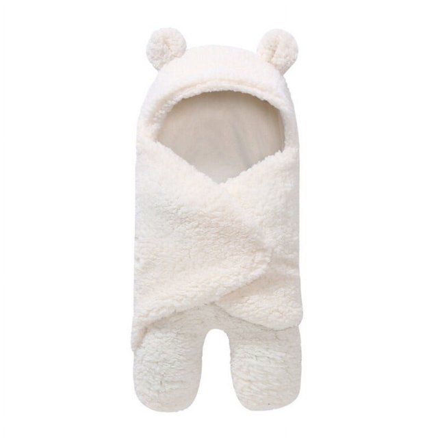 (Beige) Saco de dormir con capucha, manta polar Plus, mantiene el calor y un edredón polar, adecuado de 0 a 6 meses JM