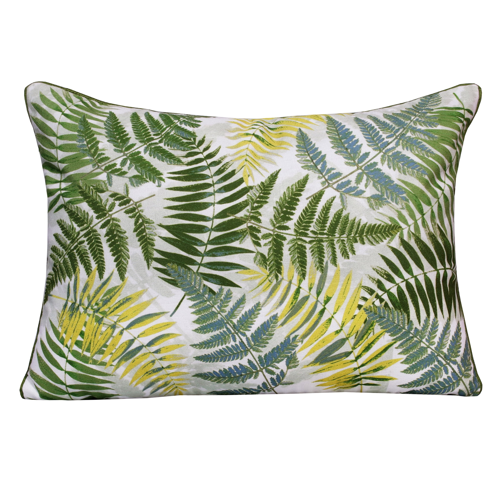 Green and Yellow Tropical Leaf Polyester Lumbar Pillow