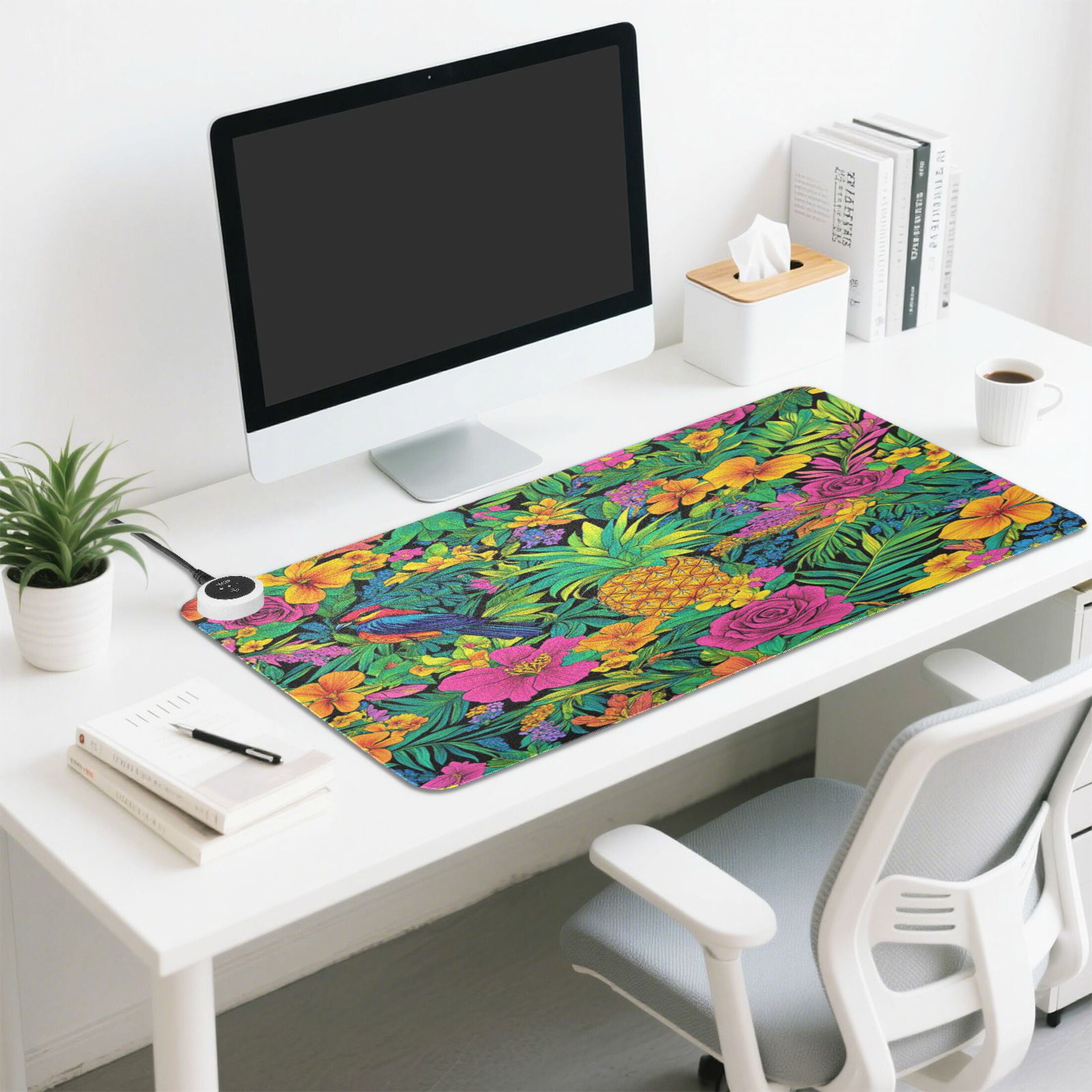 Wobogo Tropical Pineapple Heated Mouse Pad Extra-Large Desk Mat With 3 Heating Levels and 3-hour Auto Shut-Off Protection Ideal for Computer Keyboards Home Office Hand-warming Essential 31.5in × 13in